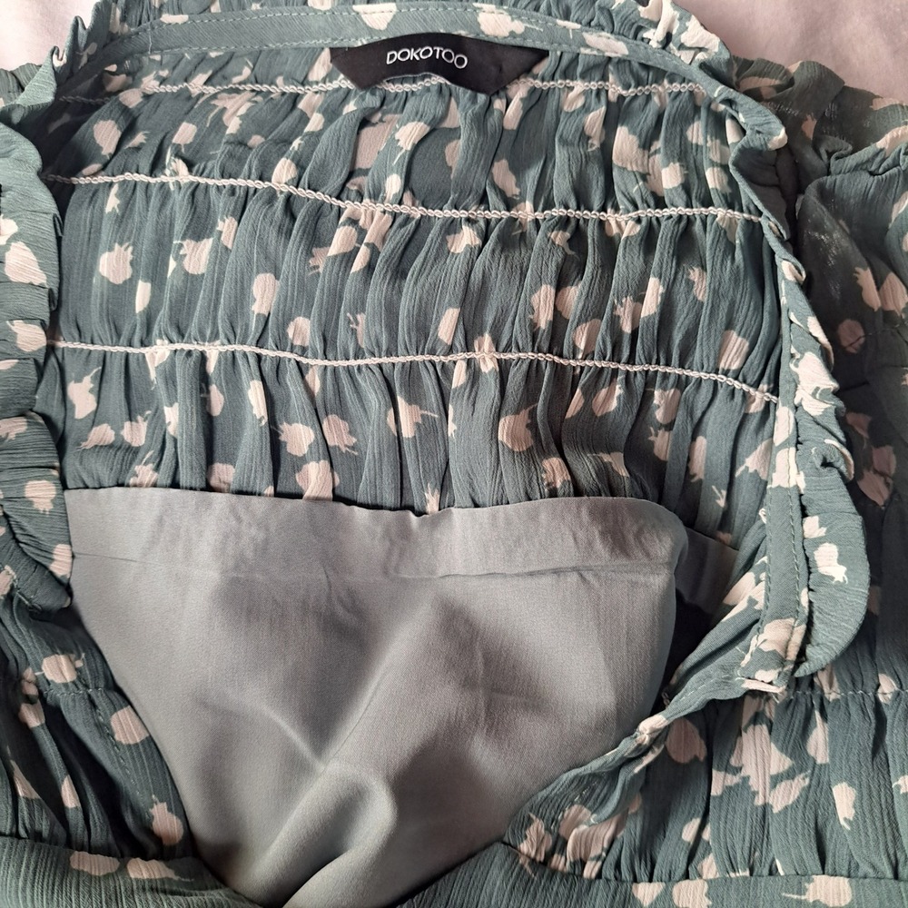 Dokotoo Womens Teal Floral Smocked Yoke Chiffon Blouse Long Sleeve Size L - Picture 4 of 10